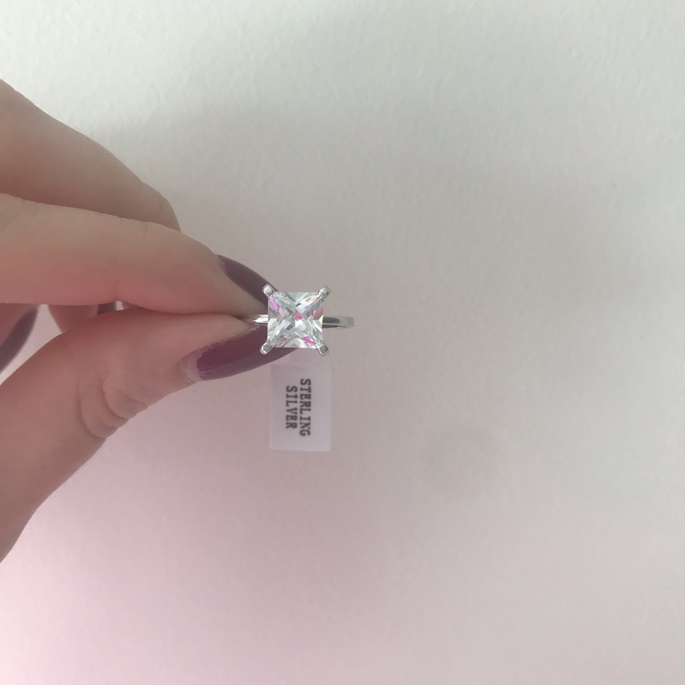 Sterling Silver 3CT Princess Cut Solitaire Ring - Picture 6 of 8